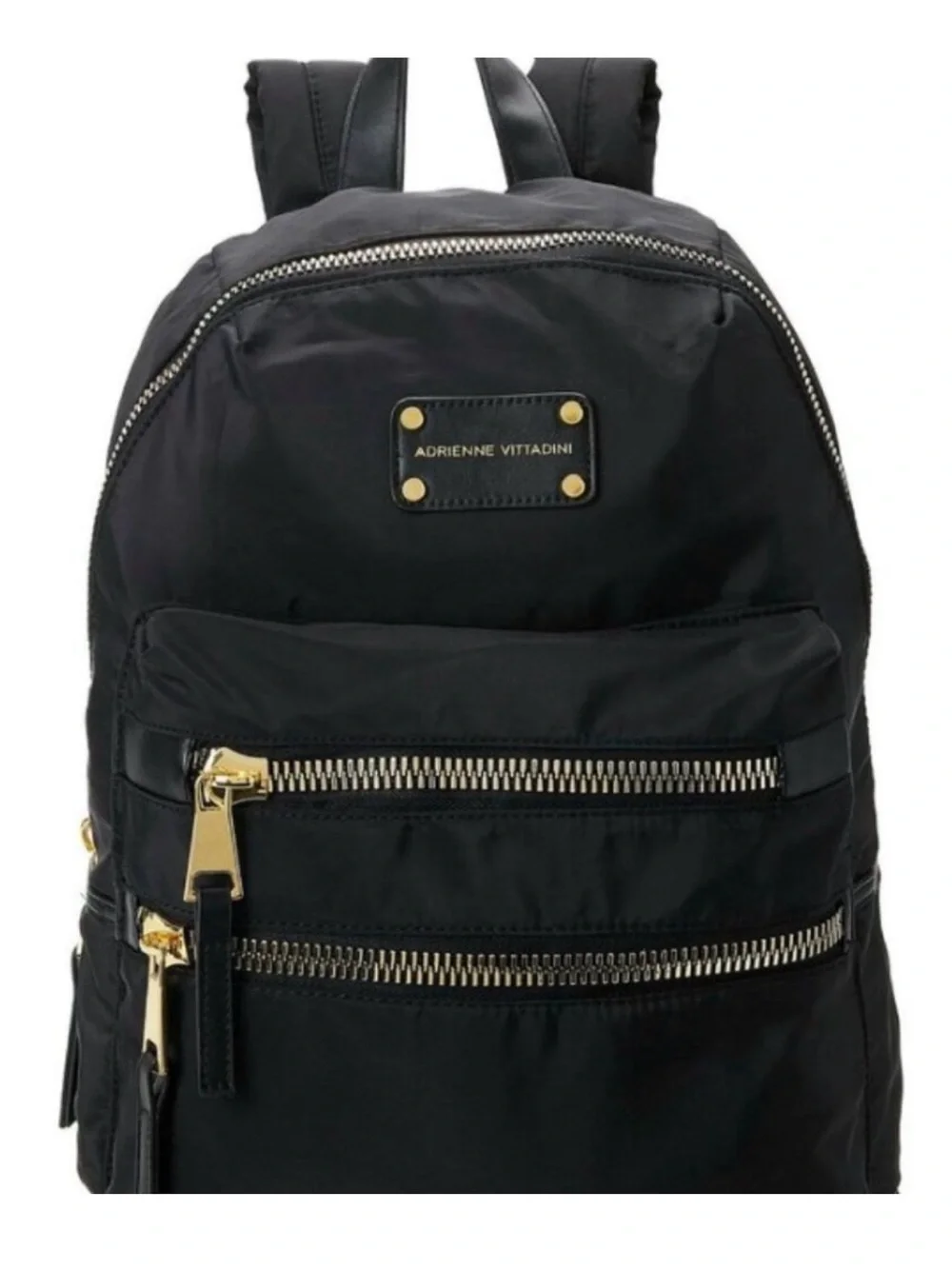 Adrienne Vittadini Black Nylon Backpack with Gold Accents